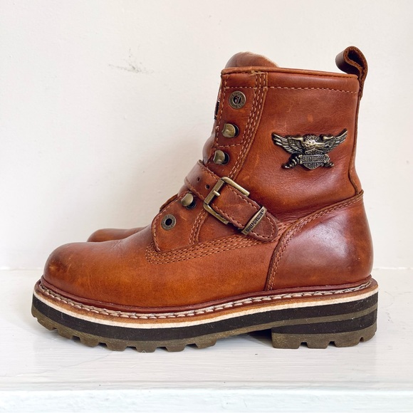 Harley Davidson Vintage Women’s Brown Leather Moto Boots Size 7 - Picture 2 of 15